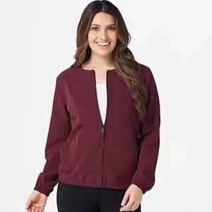 StyleList BY MICAELA SOFT ZIPPERED JACKET IN MULBERRY ELASTIC HEM & CUFFS SZ M